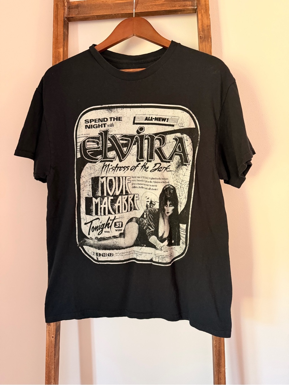 Elvi Elvira TV Print Tee - Light Blue on Black